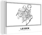 Canvas Schilderij Stadskaart – Zwart Wit - Kaart – Leiden – Nederland – Plattegrond - 120x80 cm - Wanddecoratie