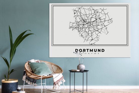 Canvas schilderij 150x100 cm - Wanddecoratie Stadskaart – Plattegrond – Duitsland – Zwart Wit – Dortmund – Kaart - Muurdecoratie woonkamer - Slaapkamer decoratie - Kamer accessoires - Schilderijen