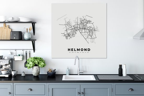 Tableau sur Toile City Map – Zwart Wit - Carte – Helmond – Nederland – Carte - 90x90 cm - Décoration murale