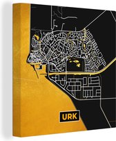Canvas Schilderij Urk - Black and Gold - Stadskaart - Plattegrond - Kaart - 90x90 cm - Wanddecoratie