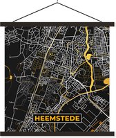 Posterhanger incl. Poster 60x60 cm - Schoolplaat - Heemstede - Plattegrond - Stadskaart - Kaart - Black and Gold - Textielposter - Zwarte latten - Plattegrond