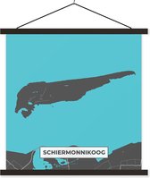 Posterhanger incl. Poster 90x90 cm - Schoolplaat - Stadskaart - Plattegrond - Eiland - Friesland - Kaart - Schiermonnikoog - Textielposter - Zwarte latten - Plattegrond