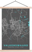 Posterhanger incl. Poster 40x60 cm - Schoolplaat - Valkenswaard - Blauw - Plattegrond - Kaart - Stadskaart - Textielposter - Blanke latten - Plattegrond