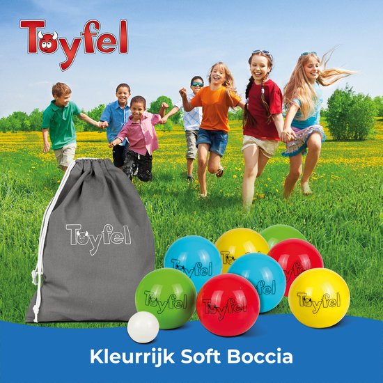 Toyfel Leo – Zachte Pentaque Jeu de Boules Spel met 8 Boule Ballen, Doelbal, Draagtas & Meetlint – Outdoor & Indoor Boccia Tuinspel - Toyfel