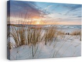 Artaza Canvas Schilderij Strand en Zee vanuit Duinen - 60x40 - Foto Op Canvas - Canvas Print
