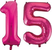 Folie cijfer ballonnen  pink roze 15.