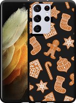 Galaxy S21 Ultra Hoesje Zwart Christmas Cookies - Designed by Cazy