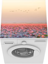 Wasmachine beschermer mat - Rode lotus zee - Breedte 60 cm x hoogte 60 cm