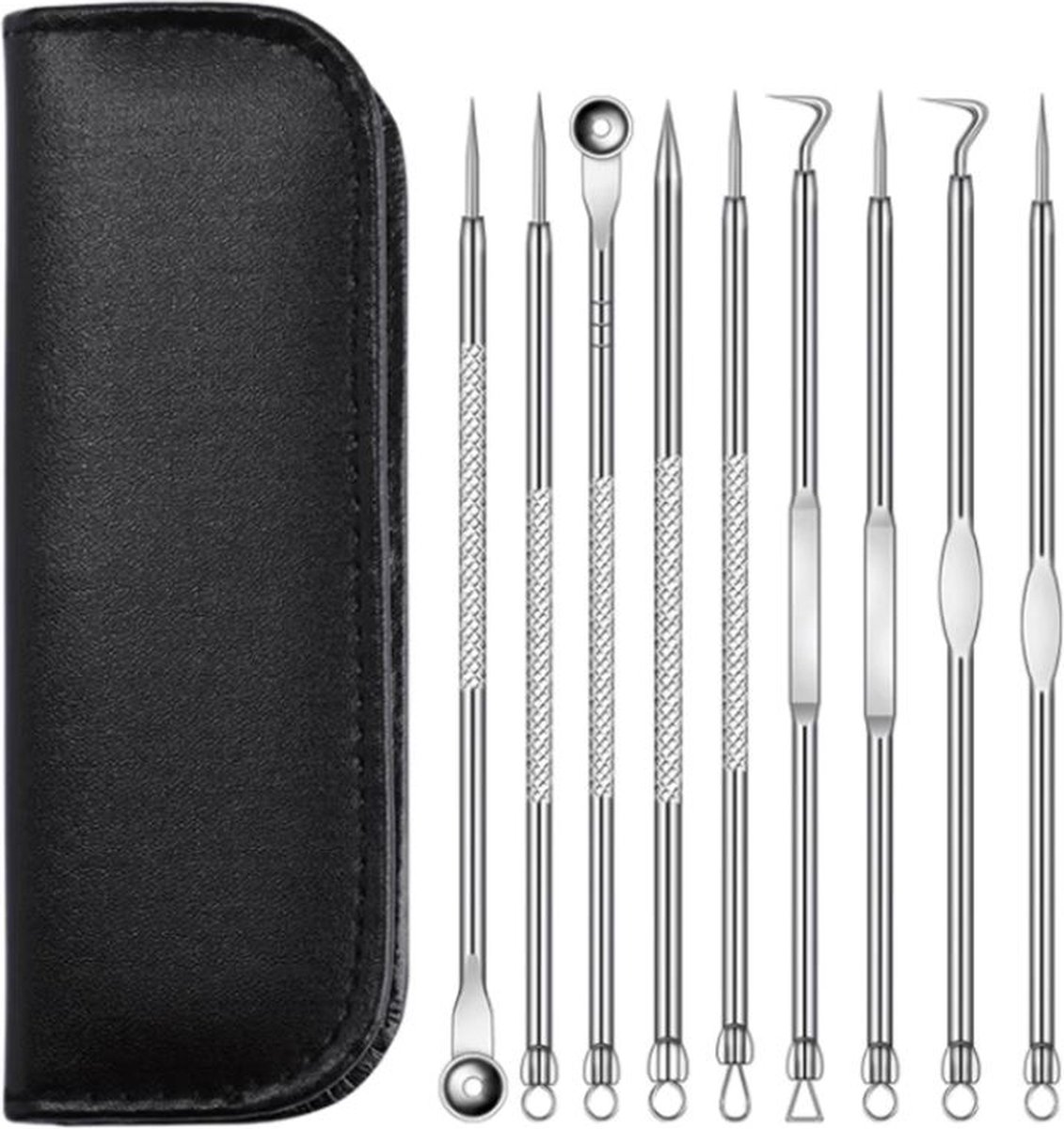 Professionele 9 Delige Mee-eters & Acne Verwijderen Set - Blackhead Killer - Remover Comedonenlepel - Puisten verwijderaar - Comedonendrukker - Mee-eter Lepel in etui