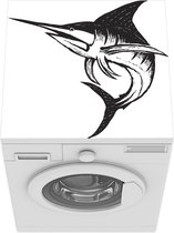 Wasmachine beschermer mat - een zwarte zwaardvis - Breedte 60 cm x hoogte 60 cm