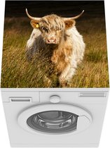 Wasmachine beschermer mat - Schotse Hooglander - Licht - Gras - Dieren - Breedte 60 cm x hoogte 60 cm