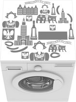 Wasmachine beschermer mat - Illustratie van symbolen van Polen in een rode cirkel - zwart wit - Breedte 60 cm x hoogte 60 cm