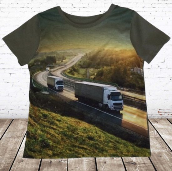 Stoer groen t-shirt met vrachtwagens LOO2 -s&C-110/116-t-shirts jongens