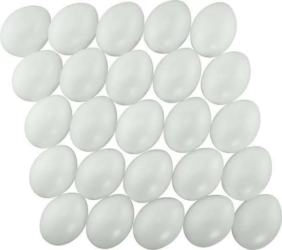 25x stuks witte hobby knutselen eieren van plastic 6 cm - Pasen decoraties - Zelf decoreren