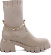 WELOVESHOES® Sock boots met Hak - Stof - Beige - Maat 39