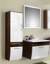 Badkamermeubelset 3-delig hoogglans wit, notenhout, 70cm wastafel, LED spiegel
