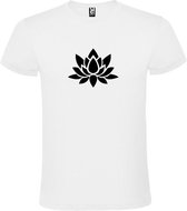 Wit  T shirt met  print van "Lotusbloem " print Zwart size L