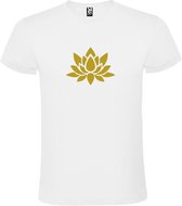 Wit  T shirt met  print van "Lotusbloem " print Goud size M