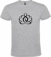 Grijs  T shirt met  print van "Lotusbloem met Boeddha " print Zwart size M