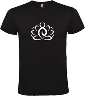 Zwart  T shirt met  print van "Lotusbloem met Boeddha " print Wit size M
