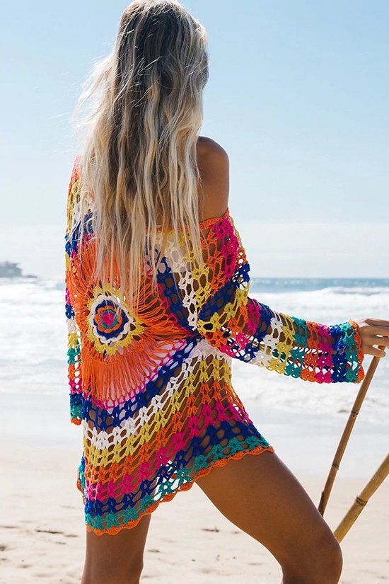 Gehaakt strand jurkje - Bikini cover up - Gypsy - Beach - Boho - Sexy strand jurkje - One size - Zomer trui - Lounge - Ibiza - Merkloos