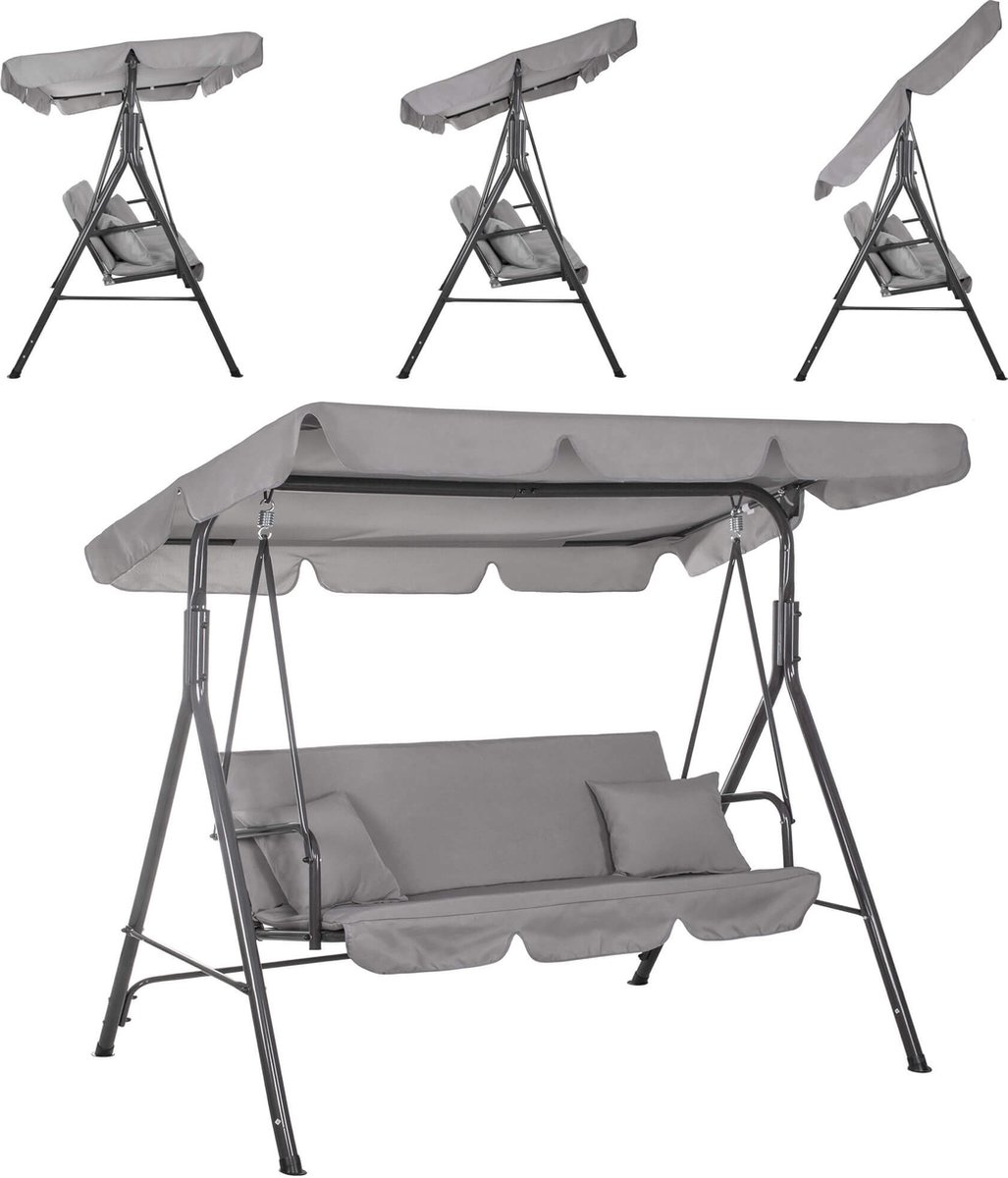 Springos - Schommelbank Luna - 3-zits - Grijs - 170 x 110 x 150 cm — afbeelding 13