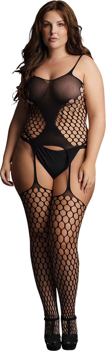 Fence Net Suspender Bodystocking - Black - OSX