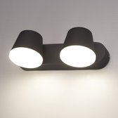 HOFTRONIC - Memphis dubbele LED wandlamp - 12 watt - Warm wit 3000K - Kantelbaar - Voor binnen en buiten - Wandspot - Zwart