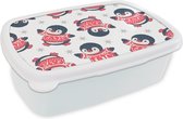 Broodtrommel Wit - Lunchbox - Brooddoos - Pinguïn - Patronen - Sterren - 18x12x6 cm - Volwassenen