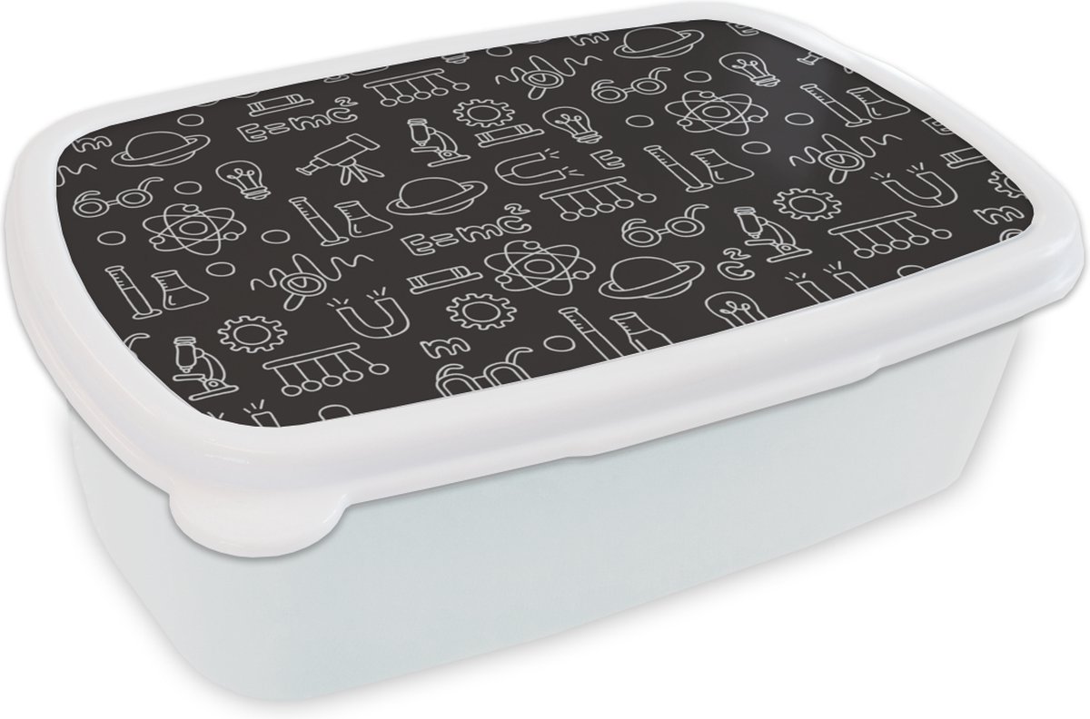 Broodtrommel Wit - Lunchbox - Brooddoos - Scheikunde - Symbool - Patronen - 18x12x6 cm - Volwassenen