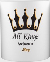 Akyol - All kings are born in May Mok met opdruk - kings - Jarige - leuk om kado te geven - 350 ML inhoud