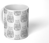 Mok - Koffiemok - Katten - Design - Patronen - Zwart - Wit - Mokken - 350 ML - Beker - Koffiemokken - Theemok