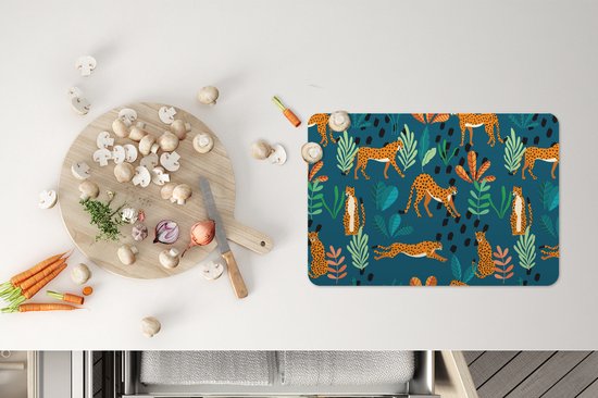 Set de table - Napperons en plastique - Motifs - Tiger - Plantes - 45x30 cm - 6 pièces - Résistant à la chaleur - Antidérapant - Coussinet - Amovible