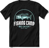 Fishing camp| vissen outdoor T-Shirt Heren / dames | hengelsport cadeau Shirt - grappige Spreuken, Zinnen en Teksten Maat M