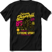 Extreme Downhill | TSK Studio Mountainbike kleding Sport T-Shirt | Geel - Roze | Heren / Dames | Perfect MTB Verjaardag Cadeau Shirt Maat S