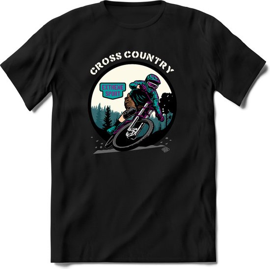 Cross Country | TSK Studio Mountainbike kleding Sport T-Shirt | Blauw - Paars | Heren / Dames | Perfect MTB Verjaardag Cadeau Shirt Maat S