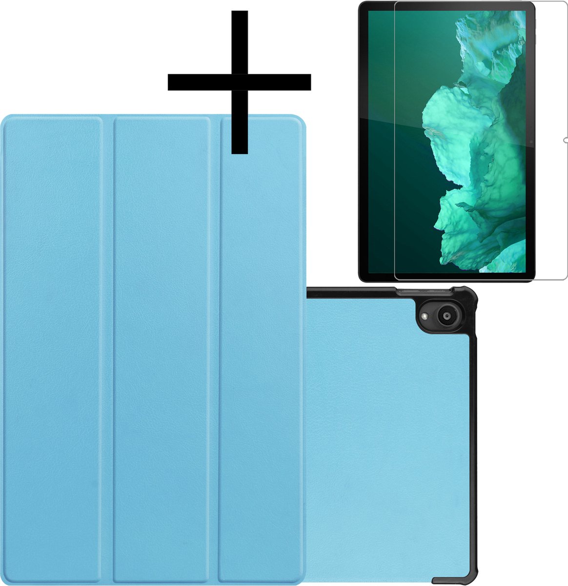 Hoes - Geschikt voor Lenovo Tab P11 - Met Screenprotector - Trifold Bookcase - Hard Cover - Hardcover Book Case - Tablet Hoesje - Lichtblauw