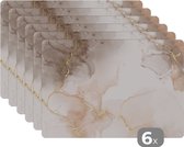Placemat - Placemats kunststof - Marmer - Bruin - Gouden - 45x30 cm - 6 stuks - Hittebestendig - Anti-Slip - Onderlegger - Afneembaar
