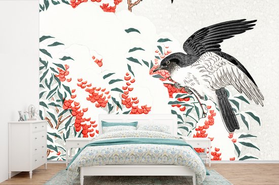Behang - Fotobehang Vogel - Bes - Japans - Breedte 525 cm x hoogte 350 cm