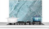 Spatscherm keuken 90x60 cm - Kookplaat achterwand Keien - Blauw - Wit - Graniet print - Muurbeschermer - Spatwand fornuis - Hoogwaardig aluminium