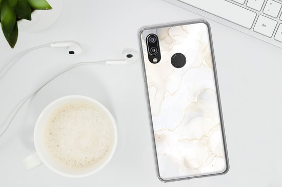 Telefoonhoesje Geschikt voor Huawei P20 Lite (2020) hoesje - Marmer print - Wit - Geel - Siliconen Telefoonhoesje Telefoonhoesje