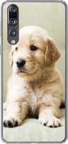 Geschikt voor Huawei P20 Pro hoesje - Golden Retriever puppy liggend op de bank - Siliconen Telefoonhoesje