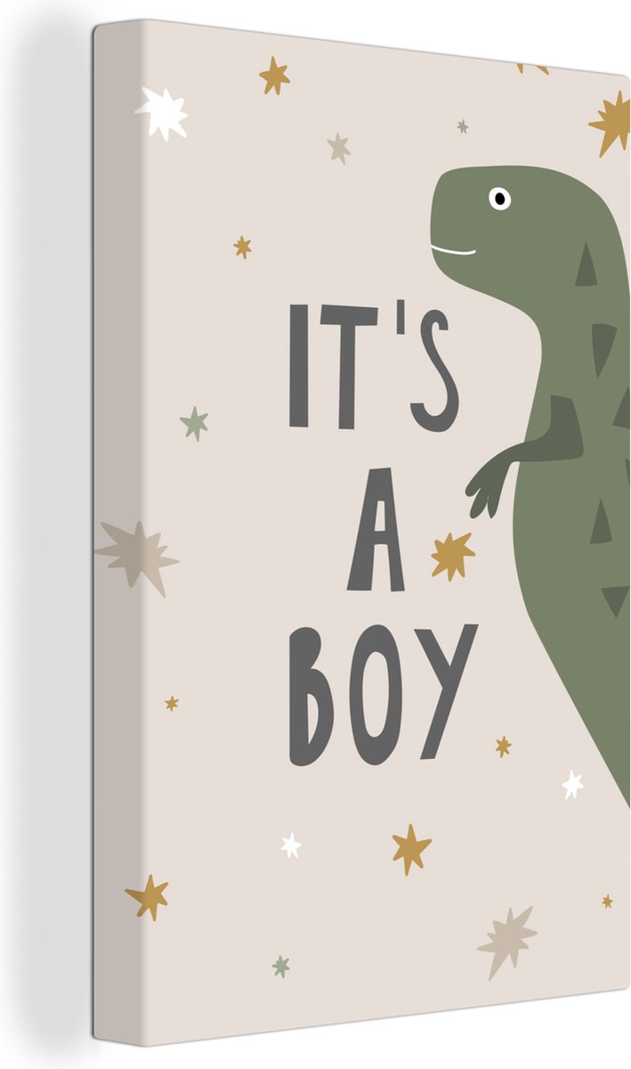 Canvas Schilderij Quotes - Spreuken - It's a boy - Dinosaurus - Kids - Baby - 20x30 cm - Wanddecoratie