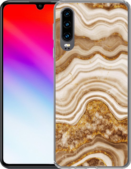 Coque Huawei P30 - Marbre - Or - Galets - Coque de téléphone en Siliconen