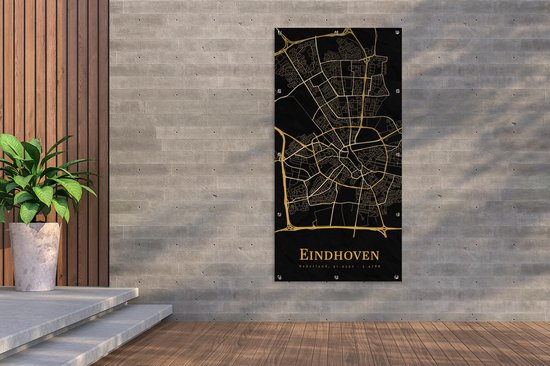 Tuinposter 100x200 cm - Tuindecoratie Eindhoven - Stadskaart - Goud - Poster voor in de tuin - Buiten decoratie - Schutting tuinschilderij - Tuindoek muurdecoratie - Wanddecoratie balkondoek
