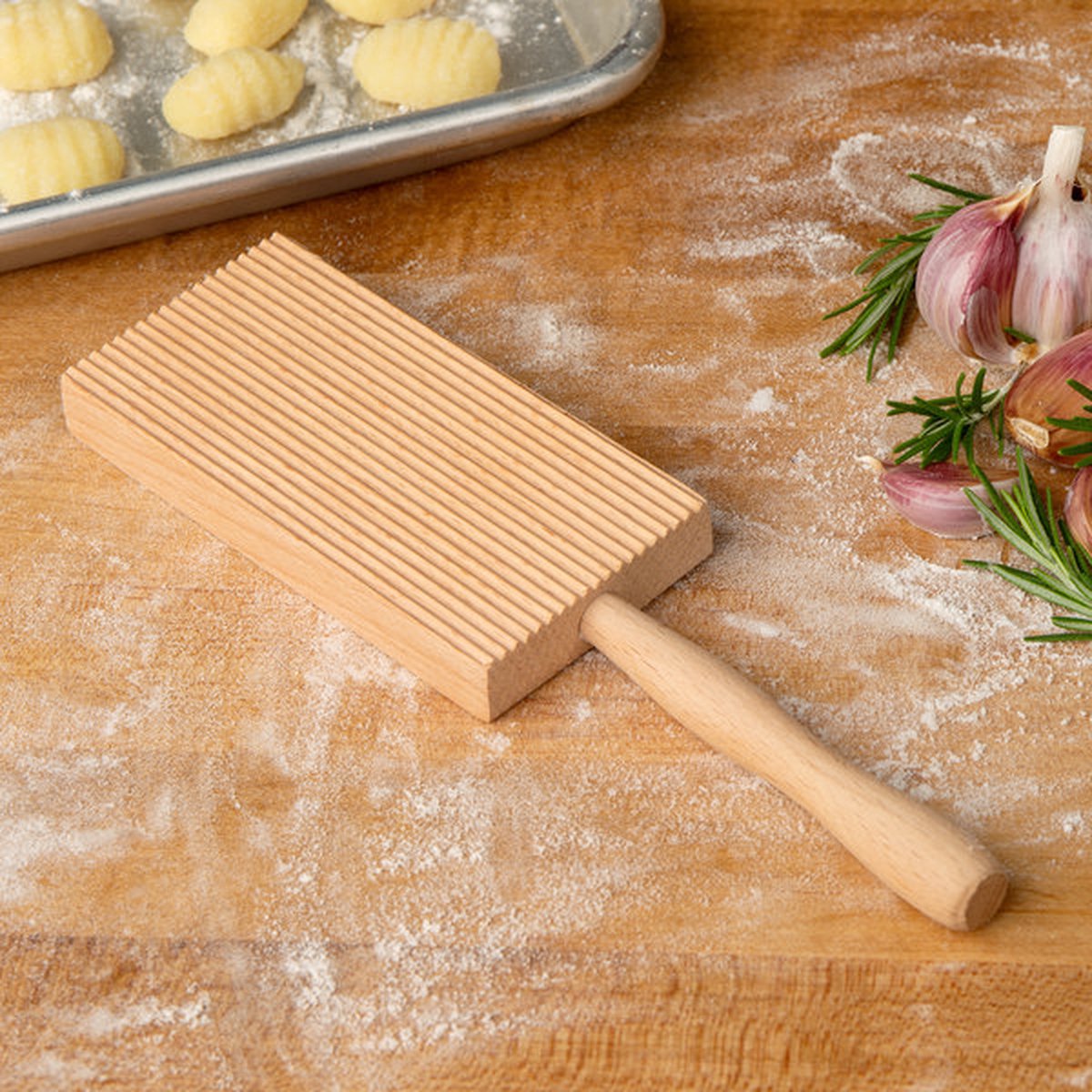 Tredoni Professionele Gnocchi/Garganelli Houten Paddle Schuine Ridge Board Pasta Maker Stick, 9x12,5 cm