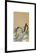 Fotolijst incl. Poster - Japandi - Kraanvogel - Bladeren - Tak - 60x90 cm - Posterlijst