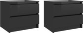 Nachtkastjes 2 st 50x39x43,5 cm spaanplaat hoogglans zwart