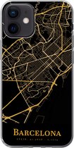 Geschikt voor iPhone 12 hoesje - Barcelona - Kaart - Goud - Siliconen Telefoonhoesje