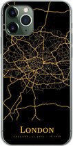Geschikt voor iPhone 11 Pro hoesje - Londen - Kaart - Gold - Siliconen Telefoonhoesje